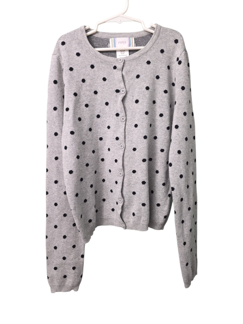Piper Grey Cardigan with Black Polka Dots